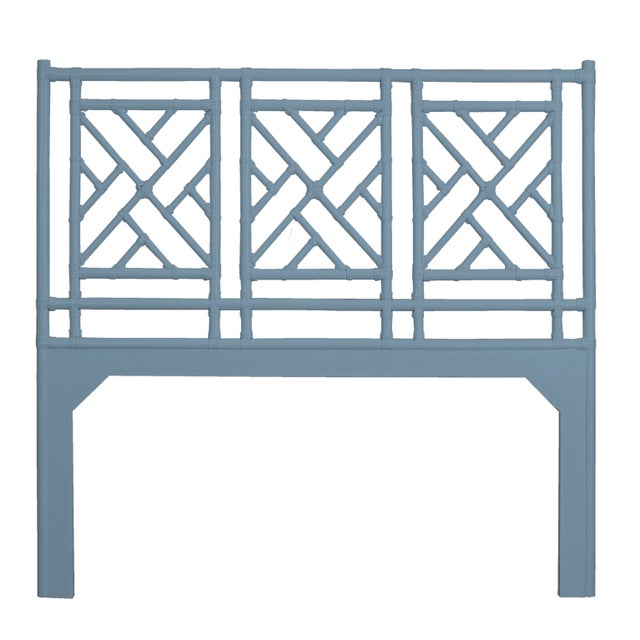 Transitional Chippendale Platform Bed Queen, Regatta Blue For Sale - Image 3 of 6