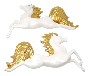 Vintage Mid-Century Modern Ceramic White and Gold Horses Pegasus Wall Decor - a Pair