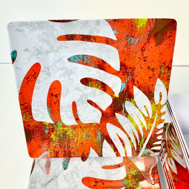 Plastic 1990s Vintage Boho Chic Coastal Palm Leaf Melamine Dinnerware - 11 Piece Set For Sale - Image 7 of 13