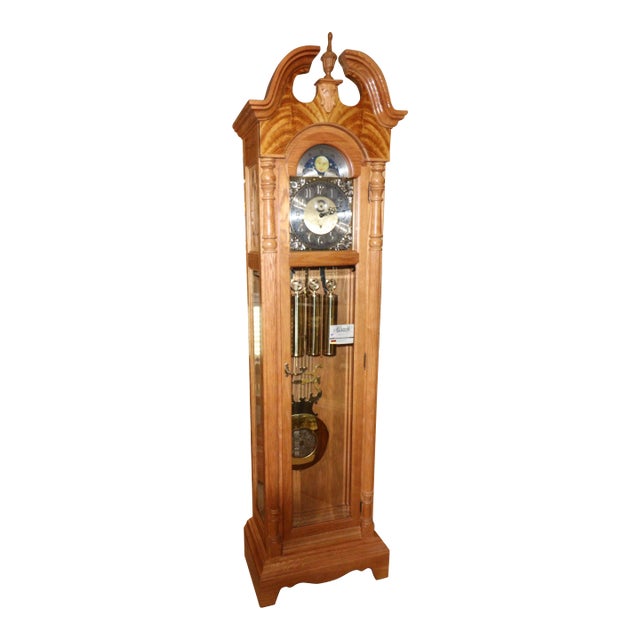 Hermle North America Red Oak Moonphase Grandfather Clock For Sale
