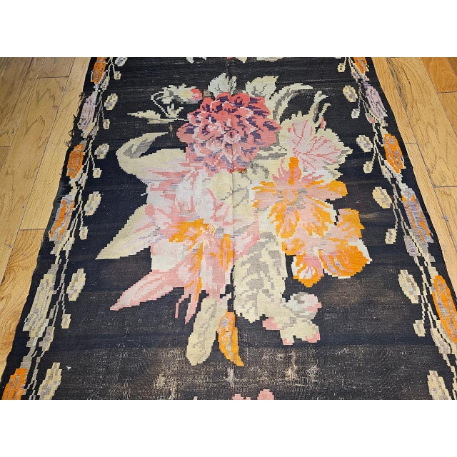 Vintage Caucasian Karabagh Kilim, Floral wreath Design, Handwoven Wool, 5' x 14' For Sale - Image 12 of 17