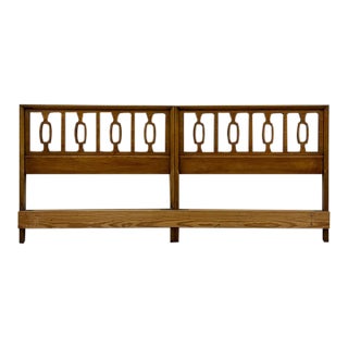 Vintage MCM Drexel Meridian Style King Headboard Collectible Walnut Bed Made From Twin For Sale