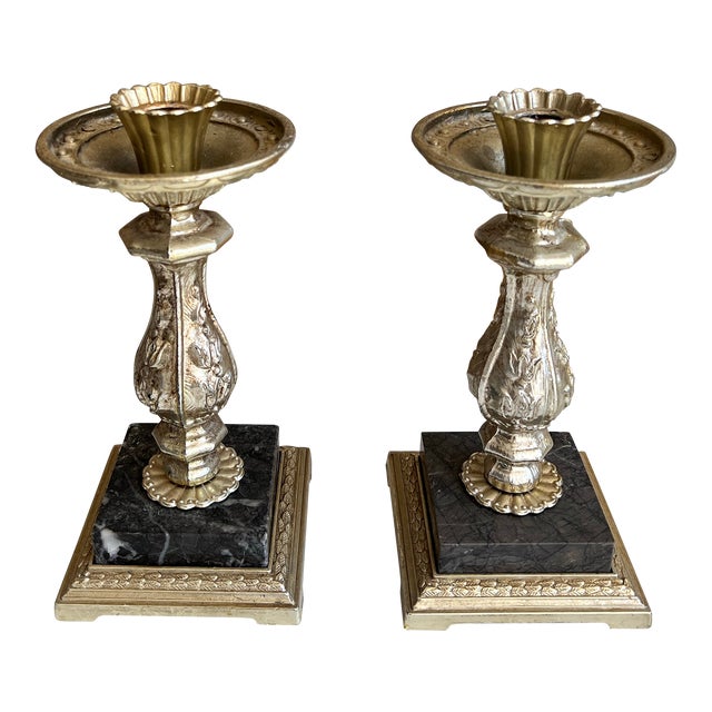 1970s Vintage Short Candlestick Holders- a Pair For Sale