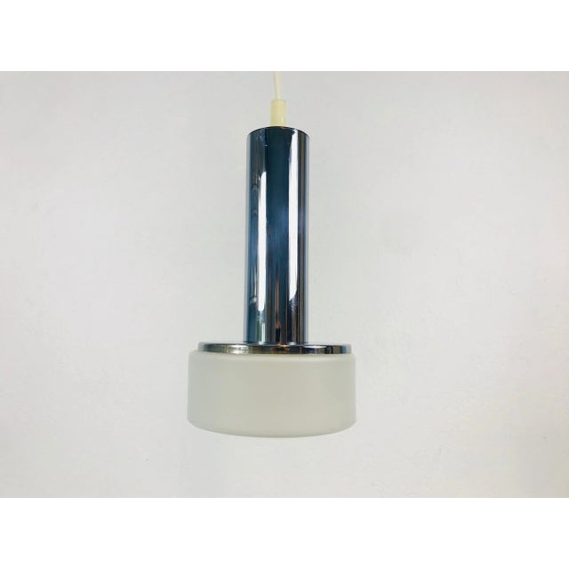 Mid-Century Modern 1970s Staff Chrome and Opaline Glass Hanging Lamps, Germany - A Pair For Sale - Image 3 of 9