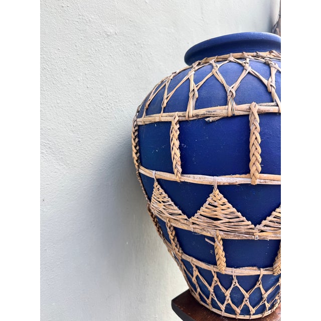 Bleu Majorelle Terracotta Woven Vessel / Vase — Cobalt Blue Mediterranean Coastal For Sale - Image 11 of 11