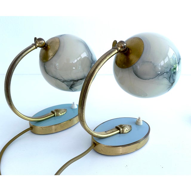 1930s Art Deco Table Lamps in Brass and Glass, Set of 2 For Sale - Image 5 of 18
