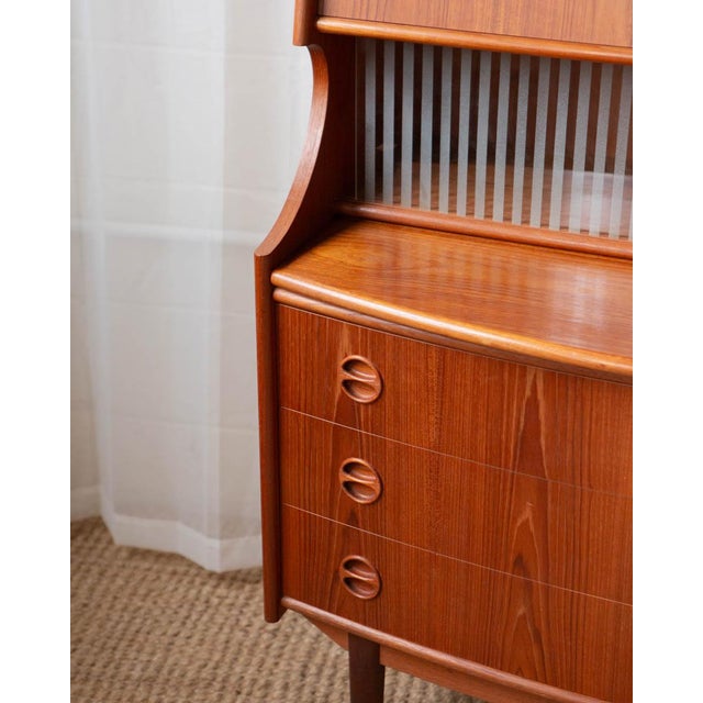 1960s Danish Teak Secretary Desk Attributed to Gunnar Falsig - Sliding Glass Doors For Sale - Image 16 of 18