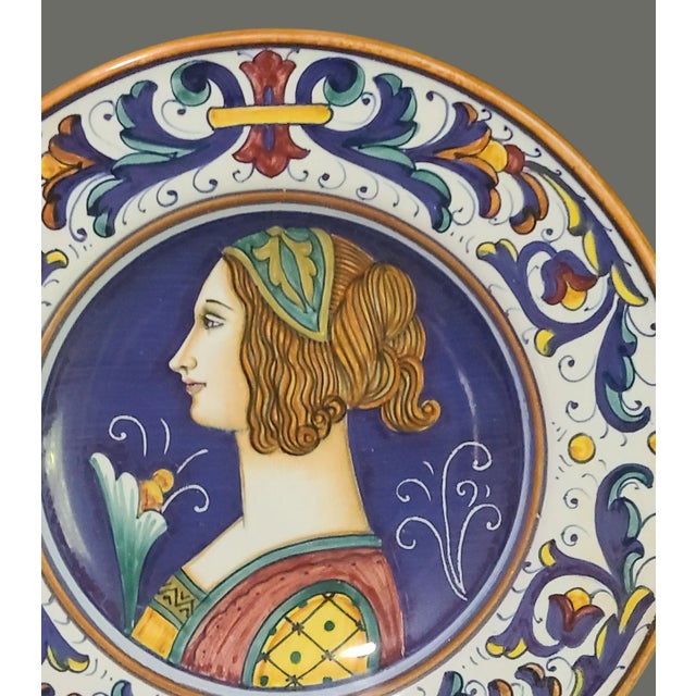 Late 20th Century Vintage Italian Deruta Majolica Painted Renaissance Portrait Decorative Plate #2 For Sale - Image 5 of 8