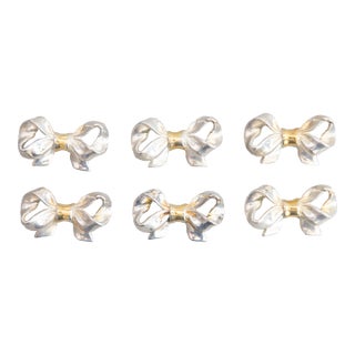 Vintage Boxed Set of French Silver & Gold Bows Place Card Holders - Set of 6 For Sale