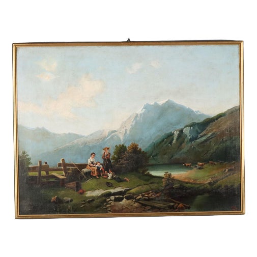 Mountain Landscape with Figures, 1874, Oil on Canvas For Sale