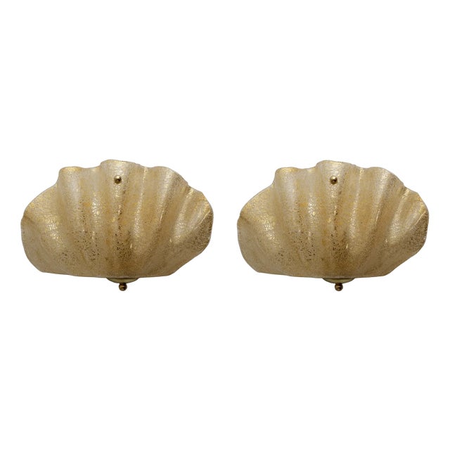 Mid-Century Modern Style Murano Glass Shell Sconces, 2000, Set of 2 For Sale