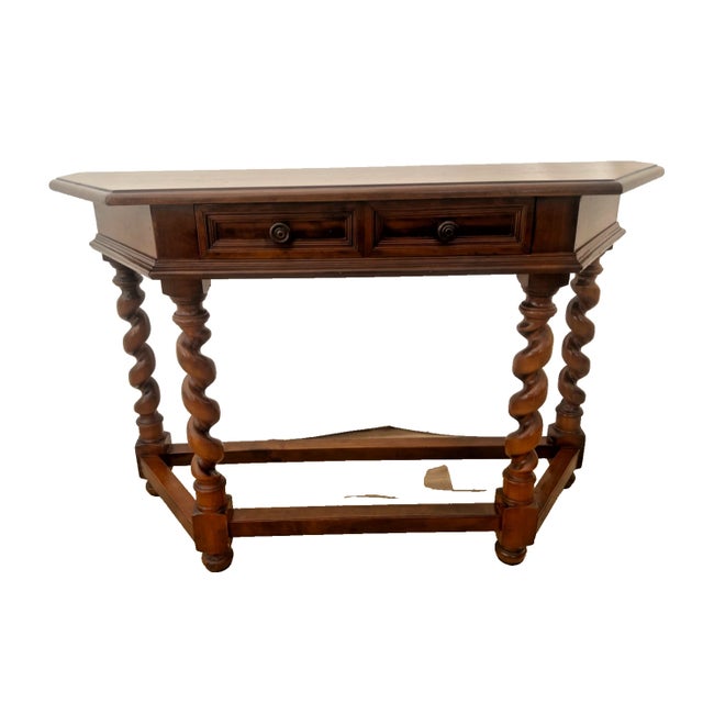 Italian Vintage Sofa Table Console Barley Twist Legs Cherry, Drawer Hand Carved, Italian For Sale - Image 3 of 10