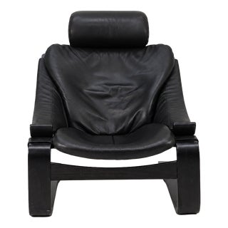 Kroken Lounge Chair in Black Leather by Ake Fribytter for Roche Bobois, 1980s For Sale