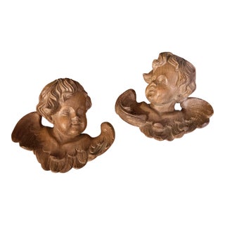 19th Century Italian Walnut Hanging Cherub Set - Set of 2 For Sale
