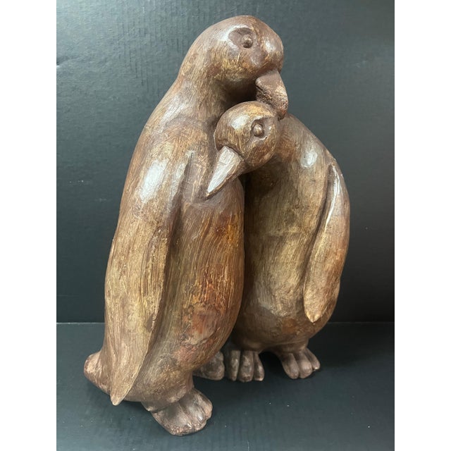 Figurative Vintage Large Hand Carved Wooden Penguin Couple Sculptural Statue For Sale - Image 3 of 10