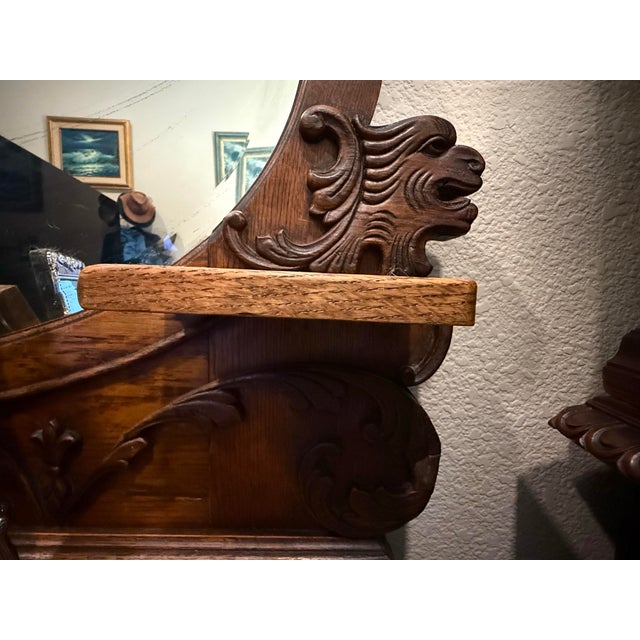 Victorian **Antique Tiger Oak Victorian Buffet** Mirror W/ Carvings**OBO** For Sale - Image 3 of 5