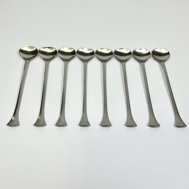 1980s 1986 Vintage Danish Boho Chic Dansk Thistle Stainless Steel Flatware, Iced Tea Spoons - Set of 8 For Sale - Image 5 of 8