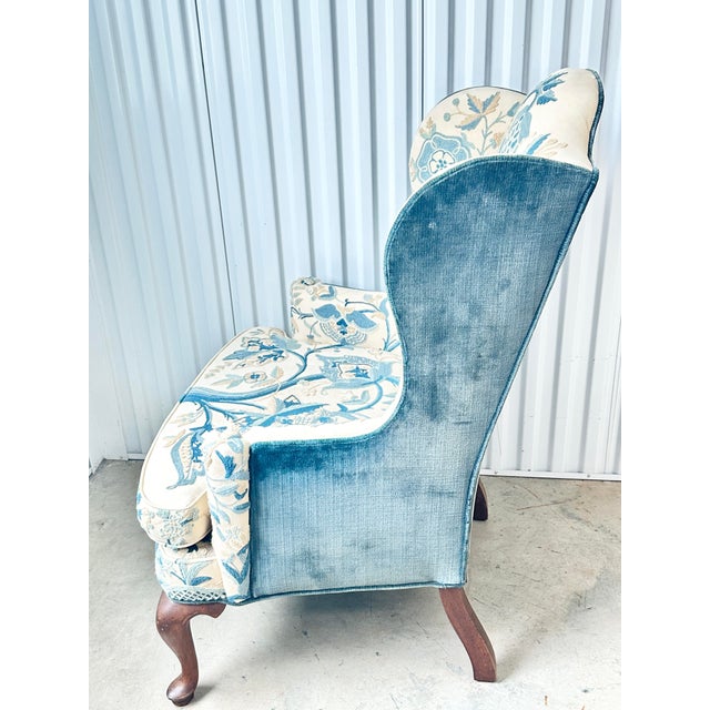 Vintage Woodmark Mary Webb Wood Blue "Tree of Life" Embroidered Wingback Chair For Sale - Image 4 of 12