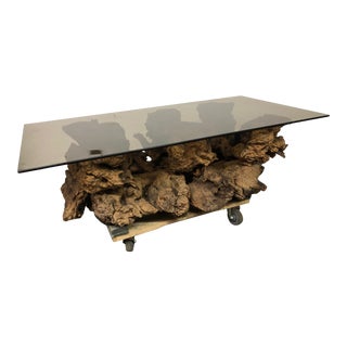 Vintage Large. Root Coffee Table With Tinted Glass Top For Sale