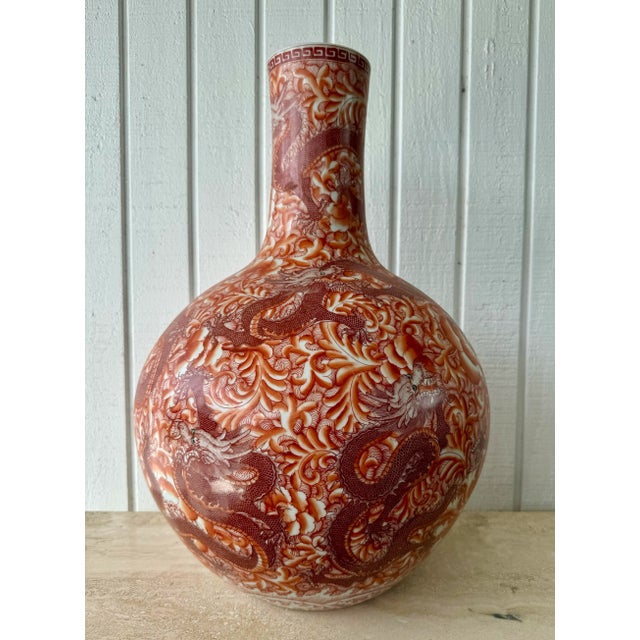 Pair of Oversized Green Eyed Red Dragon Five Fingered Claws Chinese Vases For Sale In West Palm - Image 6 of 10