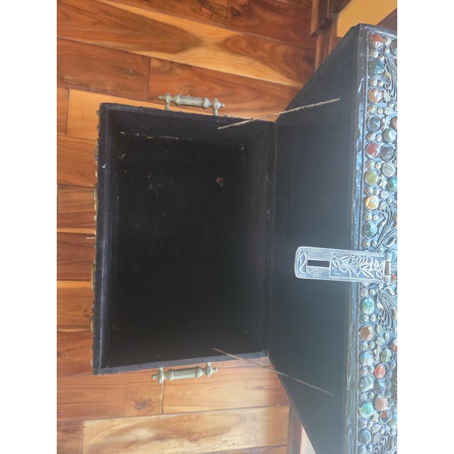 Mid 20th Century Large Indo-Persian or Ottoman-Style Filigree Chest With Semi-Precious Stones Encrusted For Sale In Los Angeles - Image 6 of 6