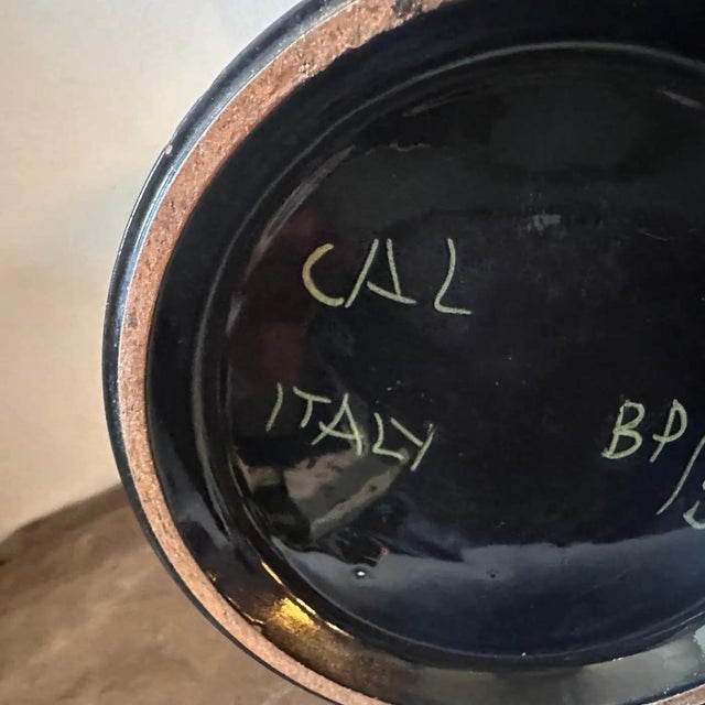 Black 1960s Gio Ponti Style Mid-Century Modern Hand Painted Ceramic Vase For Sale - Image 8 of 11