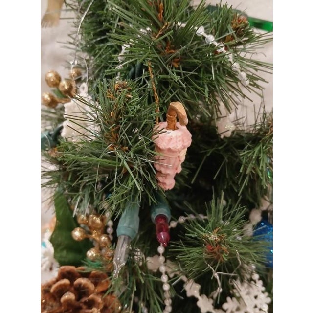 Whimsical Victorian Mini Christmas Tree 19” Tabletop Lights Ornaments Gold Pot For Sale - Image 11 of 17