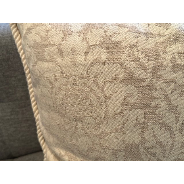 Hollywood Regency Beige and Ivory Linen and Cotton Damask Pillows- a Pair For Sale - Image 3 of 5