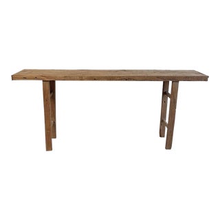 Vintage Long Length Elm Wood Console Table For Sale
