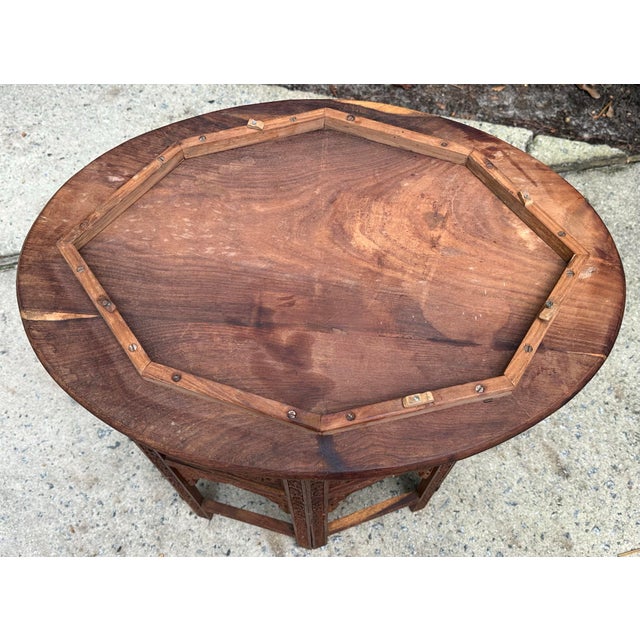 Vintage Anglo-Indian Moroccan Folding Table With Brass Inlay For Sale - Image 10 of 12