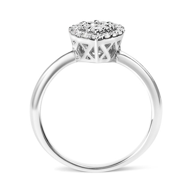 Early 21st Century .925 Sterling Silver 3/8 Cttw Lab Grown Diamond Cluster and Halo Pear Promise Ring (G-H Color, VS2-SI1 Clarity) - Size 6 For Sale - Image 5 of 7