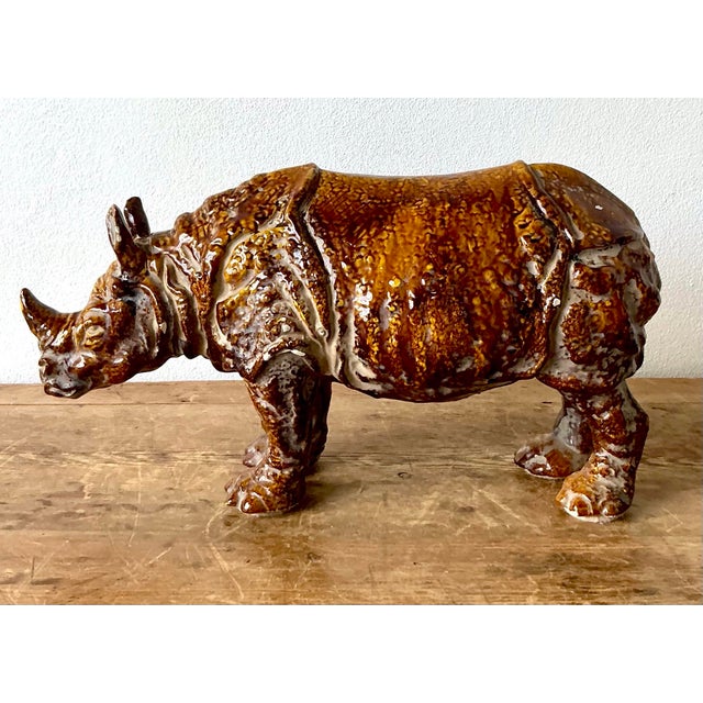 Vintage 60s Italian Glazed Ceramic Rhino For Sale - Image 12 of 12