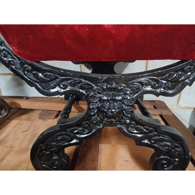Red Antique 19th Century Victorian Carved Oak Throne Chair For Sale - Image 8 of 11