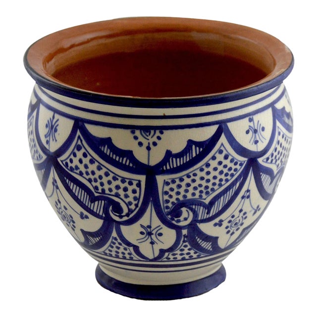 Vintage Moroccan Spanish Garden Drain Hole Ceramic Terracotta Planter For Sale