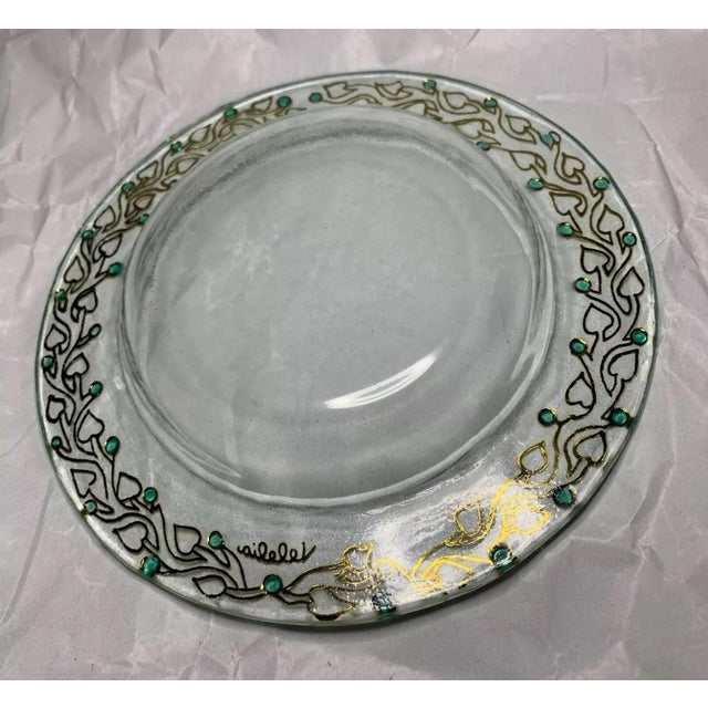 Glass Plate By Maria Giacomella Simeoni Velelia Made In Rome Gold Green Stones This piece was made by glass artist Maria...