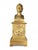 An elegant French Empire-style mantel clock crafted in gilded bronze, featuring a classic bust of a gentleman as its...