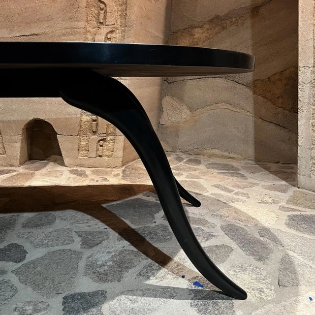 1950s Eugenio Escudero Ebonized Mahogany Dining Set and Six Velvet Chairs Mexico For Sale - Image 12 of 13