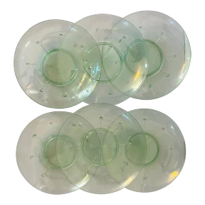 Antique 1920 American Art Glass Light Green Lily Pad Plates- Set of 6