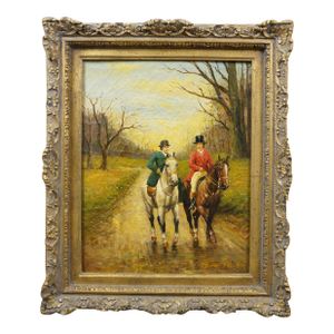 Late 20th Century Homewards After John Sanderson-Wells British Equestrian Riding Oil Painting 25"