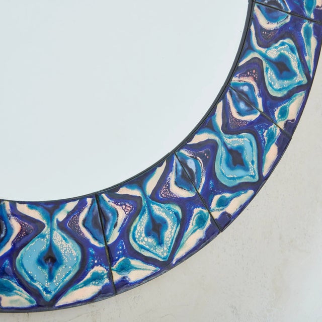 1960s 5/5 Blue Hand-Painted Enamel Mirror by Bodil Eje, Denmark 1960s For Sale - Image 5 of 11