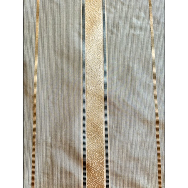 Cowtan & Tout Corsini Stripe Ivory/Blue/Gold 11501-03 Width 55" Repeat: H 9.25" 53% Silk 43% Cotton 4% Bemberg Unused...