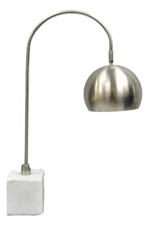 Contemporary Modern Satin Nickel Chrome Arc White Marble Base Desk Table Lamp