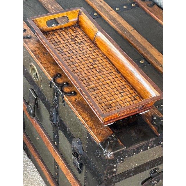 Vintage British Colonial style long bar tray measuring 17.5" L x 6.5" W x 2.5" H. Features a beautiful honey-toned...