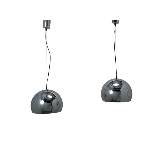 Chrome Steel Pendant Lamps, 1970s, Set of 2 For Sale - Image 9 of 9