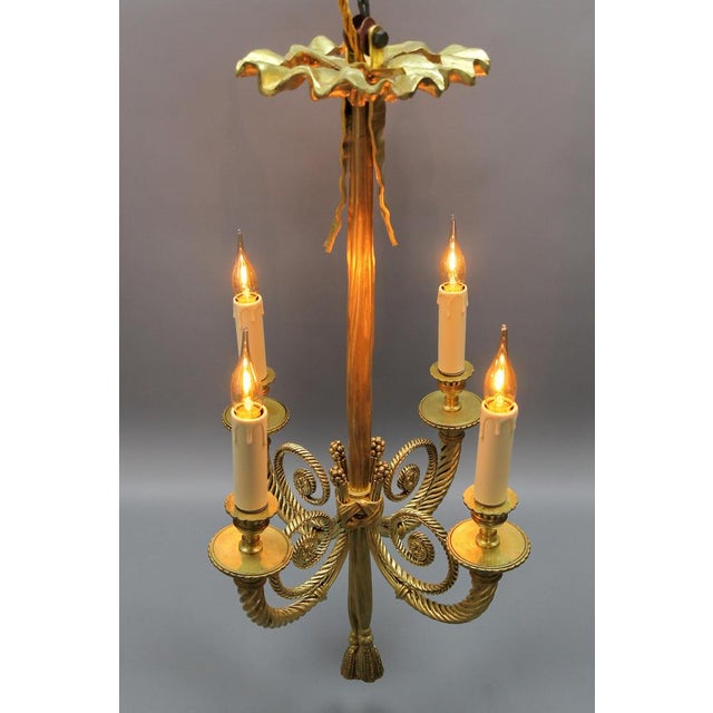 Louis XVI French Bronze Ribbon and Tassel Four-Light Chandelier, 1910s For Sale - Image 14 of 18