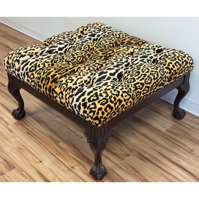 Vintage Leopard Print Velvet Tufted Claw Foot Ottoman For Sale In Kansas City - Image 6 of 11