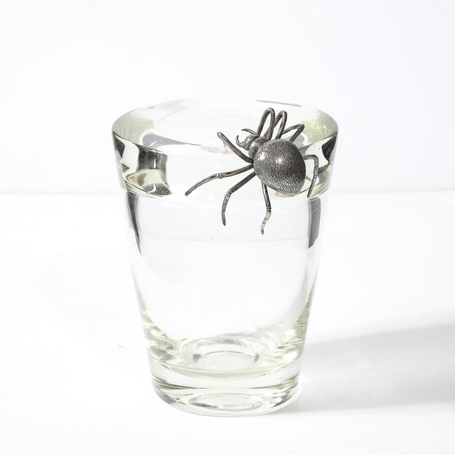 Aesthetic Movement Silver Spider Sculpture Crystal Vase Signed Leerdam Crystal For Sale - Image 4 of 15
