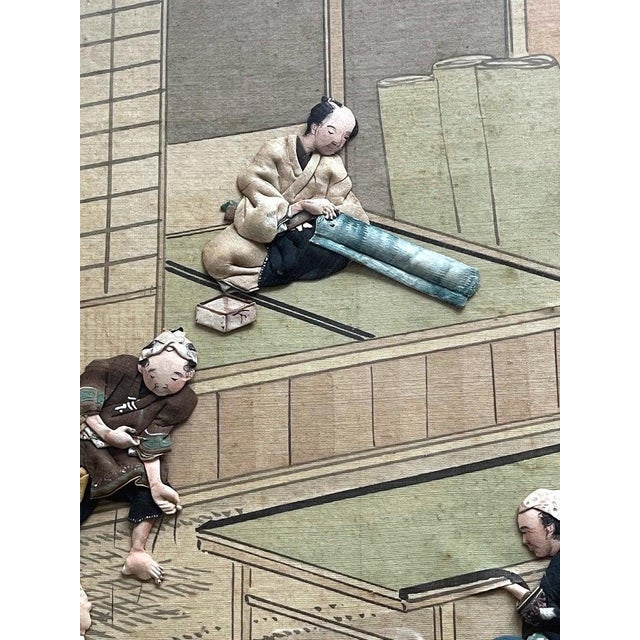 Wood Framed Japanese Oshi-E Textile Art Meiji Period For Sale - Image 7 of 8