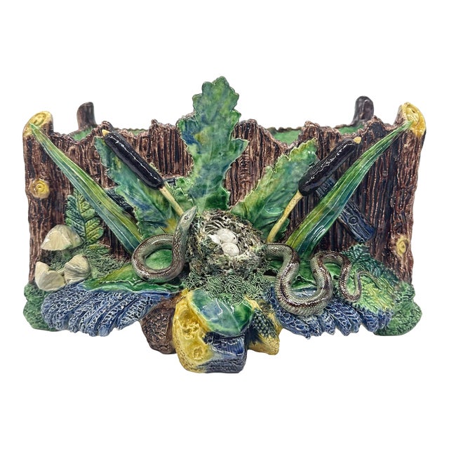 A Palissy Ware Majolica Jardinière, Bird's Nest and Snake, School of Paris, 1880 For Sale