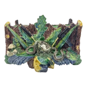 A Palissy Ware Majolica Jardinière, Bird's Nest and Snake, School of Paris, 1880